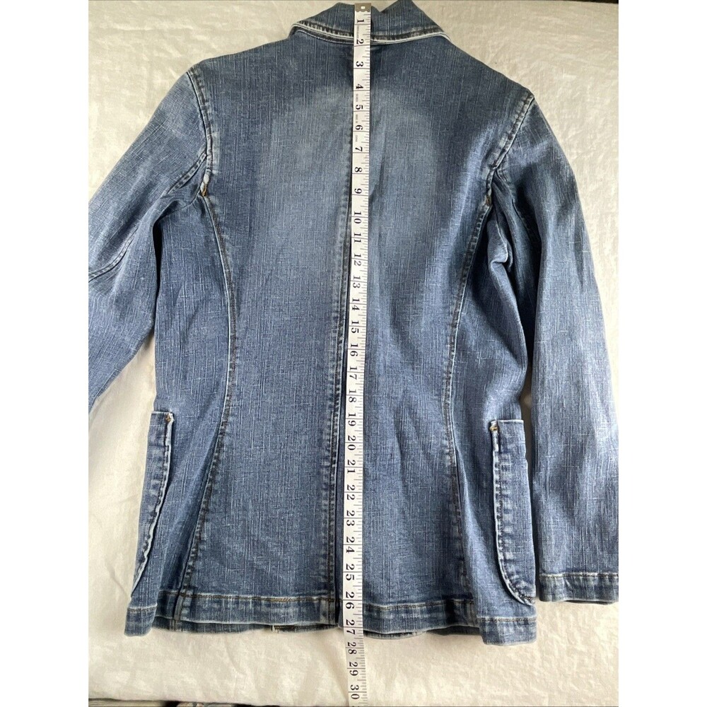 BONJOUR Denim Blazer Jacket Y2K 2000s Retro Pockets Women Medium - Picture 10 of 11